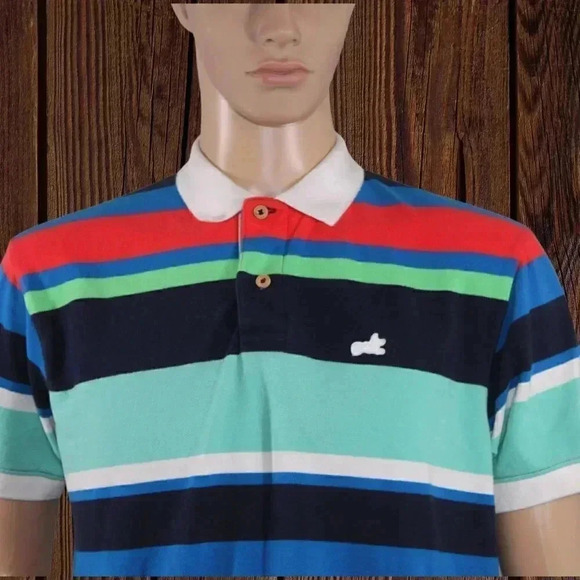 AKOO Polo Green Blue Red Navy White Multicolor Stripe Shirt White Log L - Picture 6 of 7